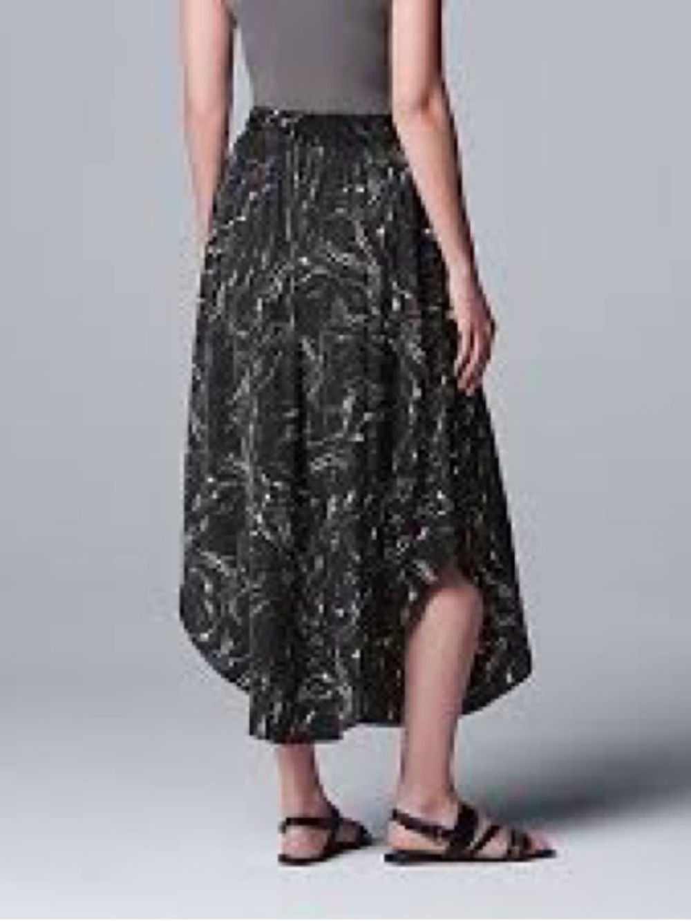 Final Touch Flowy Black Printed Midi Shirttail Hem Skirt - Picture 6 of 6